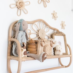 Daisy Whispers Rattan Wall Shelf - boho rattan home nursery decor