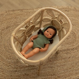 Daisy Dreams Doll Bassinet - Children's Toy & Photography Prop - Daisy rattan boho woven