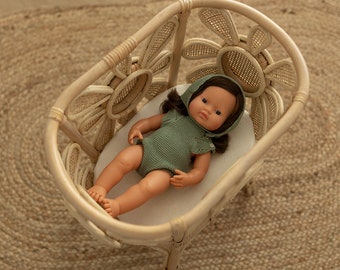 Daisy Dreams Doll Bassinet - Children's Toy & Photography Prop - Daisy rattan boho woven