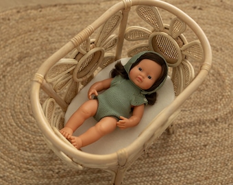 Daisy Dreams Doll Bassinet - Children's Toy & Photography Prop - Daisy rattan boho woven