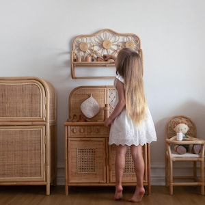 Finley Rattan Refrigerator - Children&#39;s Toy Pretend Play - Boho Rattan Kitchen Toy