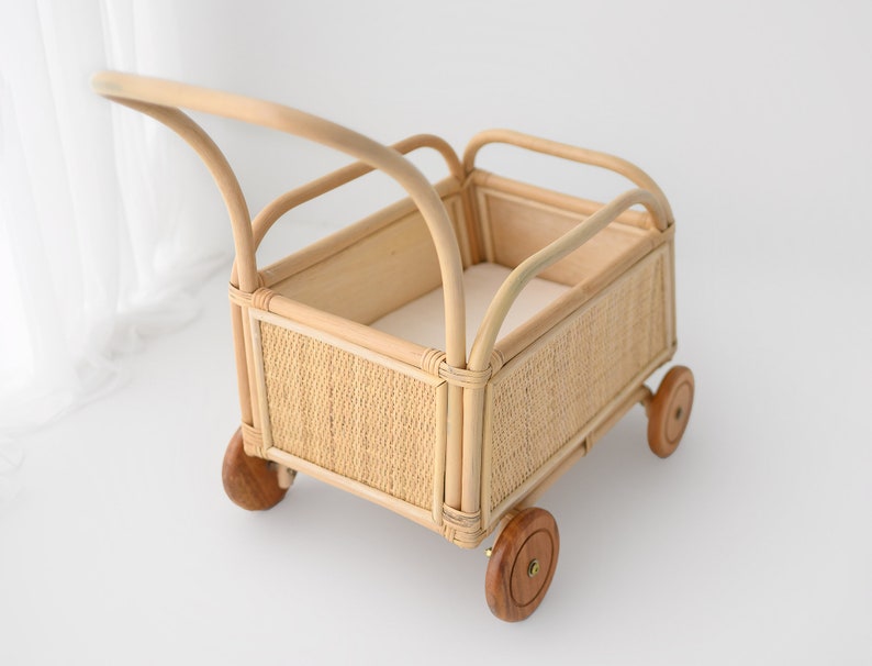 Rainbow Rattan Toddler Push Cart Children's Toy Baby Walker Toy and Storage image 5