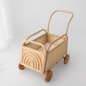 Rainbow Rattan Toddler Push Cart Children's Toy Baby Walker Toy and Storage image 2