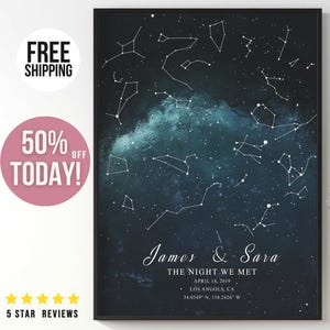 Geschenk für Mann Sternenkarte personalisierte Konstellation Druck Nachthimmel Poster Nacht Wir haben uns getroffen Jahrestag Wand Kunst Romantisches Geschenk für Ihn