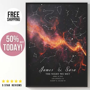 Engagement Star Maps 10 Year Anniversary Gift Star Map Print Gift Custom Gift for Boyfriend 1 year Anniversary Wedding Starmap Constellation