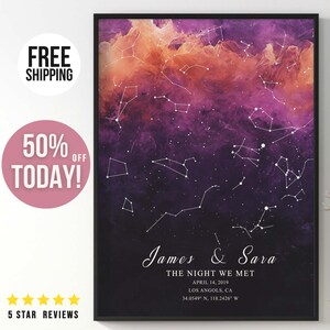 Carte des étoiles personnalisée, 10 ans de service, Cadeau pour mari, Cadeau de mariage personnalisé, Cadeaux uniques pour lui, La nuit de notre rencontre, Art mural Constellation