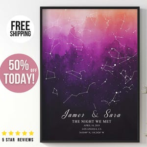 Regalo de aniversario de un año con un mapa estelar personalizado, "La noche que nos conocimos", impresión de arte mural, para él, mapa personalizado, póster de aniversario