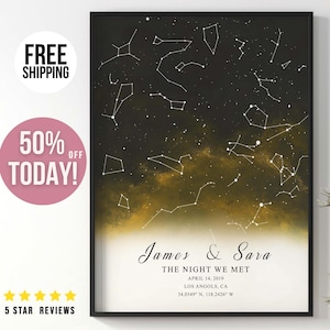 Carte des étoiles personnalisée 50e anniversaire, cadeau personnalisé pour mari, affiche personnalisée, cadeau de noces d'or, La nuit où nous nous sommes rencontrés, impressions d'art mural