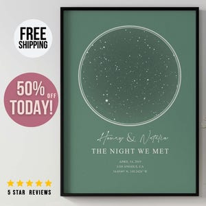 Benutzerdefinierte grüner Stern Karte Druck Minimalist Nachthimmel Poster Personalisierte Konstellation Kunst Moderne Wand Dekor Jahrestag Geschenk Digitaler Download