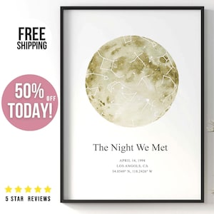 Impression d'art mural carte des étoiles personnalisée, carte céleste beige, affiche constellations, cadeau date personnalisé, décoration d'intérieur, impression ciel nocturne moderne