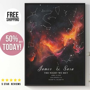 Carte des étoiles personnalisée cadeau pour petit ami, Carte des étoiles personnalisée, La nuit où nous nous sommes rencontrés, Art de la constellation, Poster personnalisé, Art mural, Impression d'anniversaire