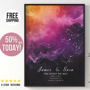 Carte des étoiles personnalisée, cadeau 1er anniversaire, carte des étoiles personnalisée, cadeau pour maman, cadeaux fille, poster personnalisé, où nous nous sommes rencontrés, impression la nuit où nous nous sommes rencontrés