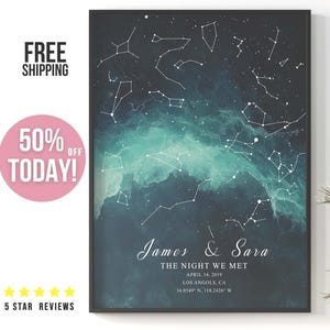 Carte des étoiles personnalisée La nuit où nous nous sommes rencontrés Cadeau personnalisé pour lui Impressions d'art murales carte personnalisée Cadeau pour petit ami Poster d'anniversaire de notre rencontre