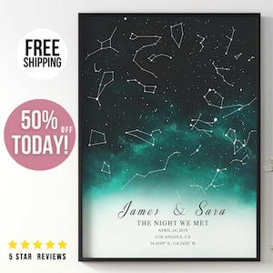 Cadeau meilleure amie, Carte des étoiles personnalisée, Carte des étoiles personnalisée, Impressions d'art mural, Poster personnalisé, La nuit de notre rencontre, Carte personnalisée, Cadeau unique pour elle