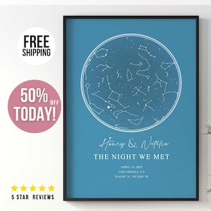 Carte personnalisée du lieu où nous nous sommes rencontrés, carte de la constellation personnalisée, affiche personnalisée, cadeau de fiançailles, impression d'art mural, carte des étoiles par date, carte personnalisée