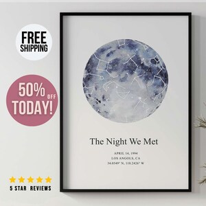 Cadeau d'anniversaire personnalisé carte des étoiles, impression constellation personnalisée, art mural céleste, affiche d'anniversaire unique, téléchargement numérique