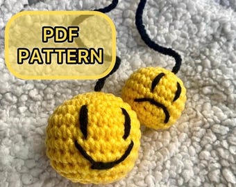 Smiley Face Crochet Pattern: Beginner-Friendly Car Charm (PDF Pattern)