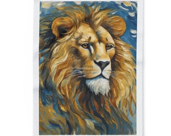 Conception astrologique du zodiaque Lion avec lion, style tableau de Van Gogh, sur une couverture en polaire de 30 x 40 po.