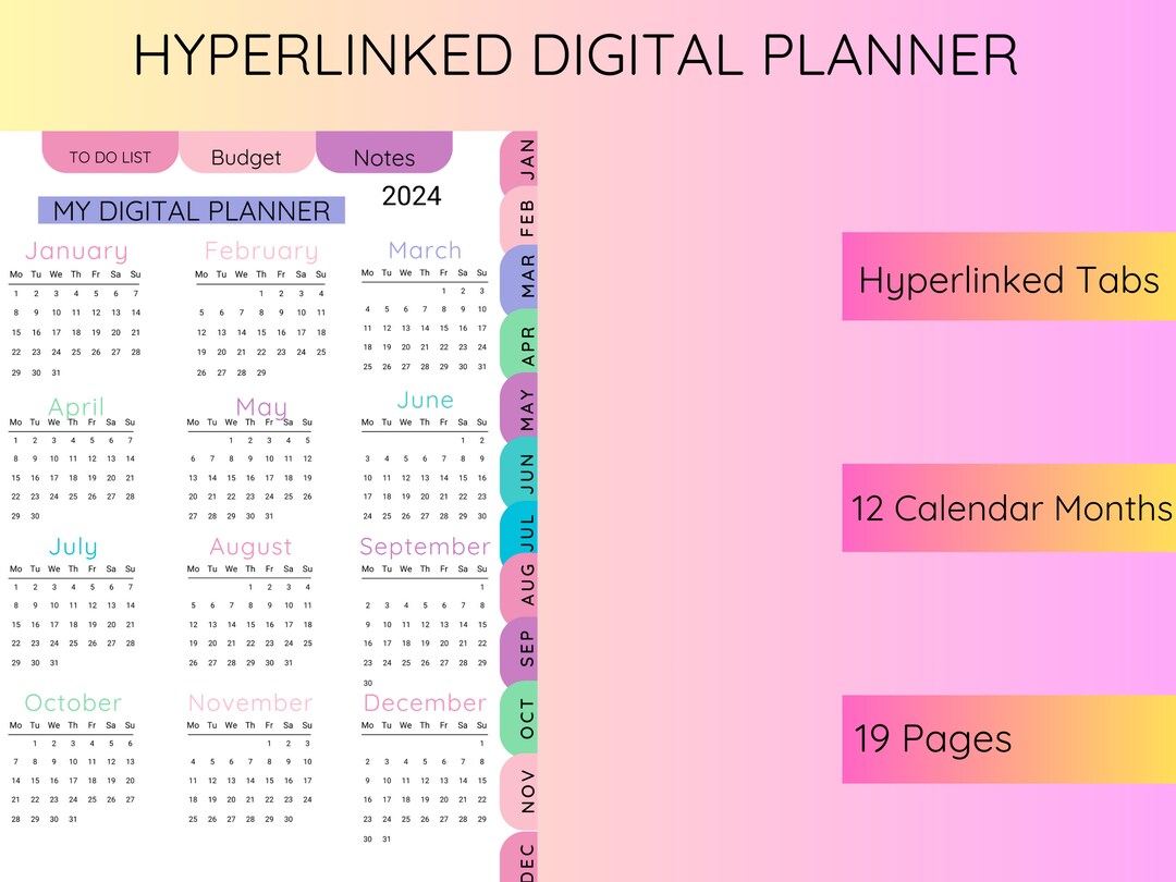 Digital Planner, Hyperlinked Digital Planner, PDF Digital Planner, 2024 ...