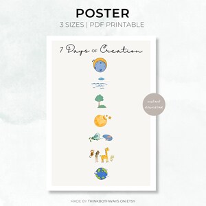 7 dagen van de schepping, Gods schepping, christelijke poster digitaal download cadeau, Bijbel, zondagsschool, huisdecoratie, A2 A3 A4