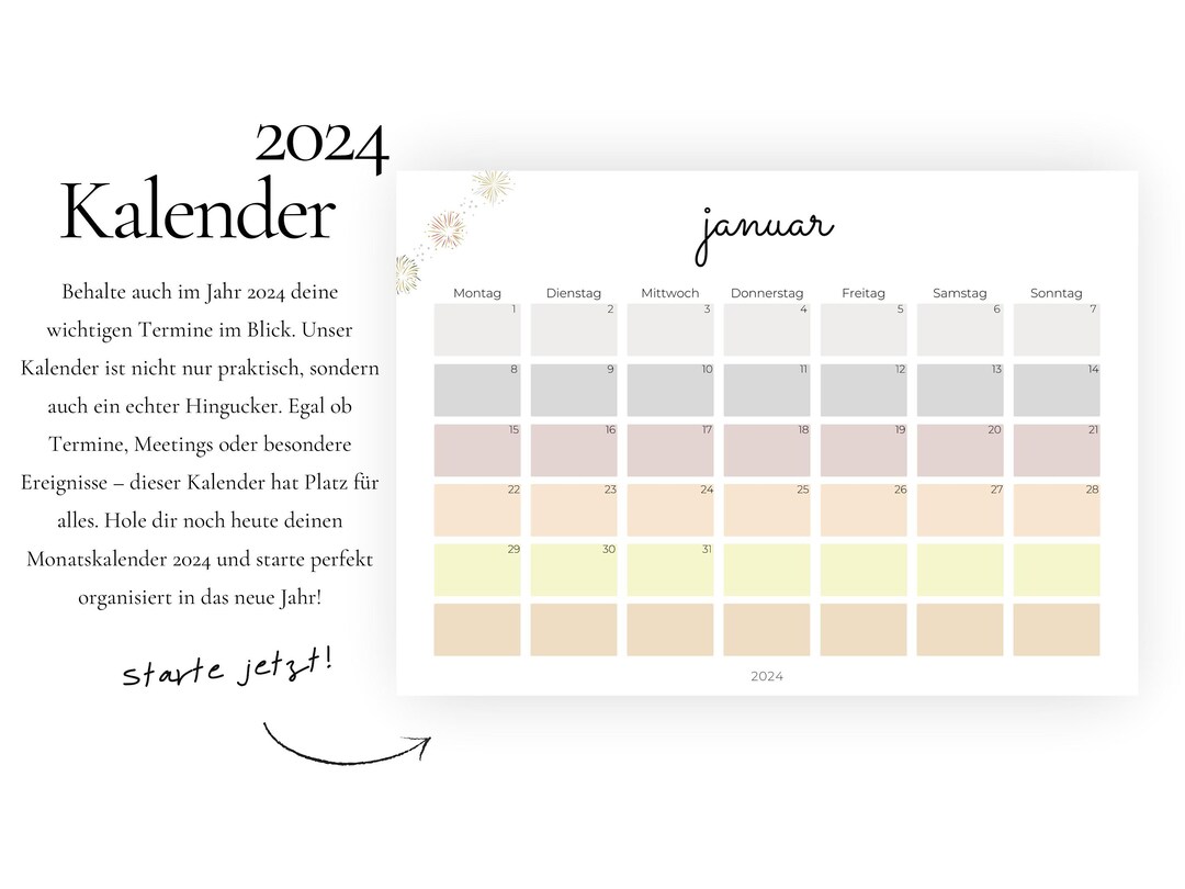 Kalender 2024 Querformat Bunter Kalender Deutsch Monatlicher Kalender 