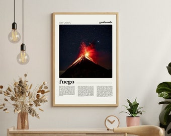 Volcano Fuego Guatemala Modern, Minimalist Print 4