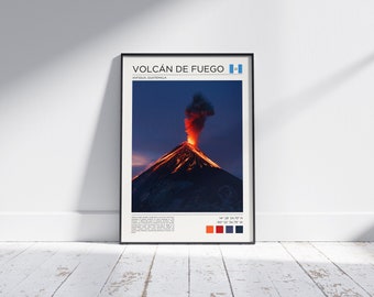 Volcano Fuego Guatemala Wall Art, Acatenango Volcano Eruption Decor Print