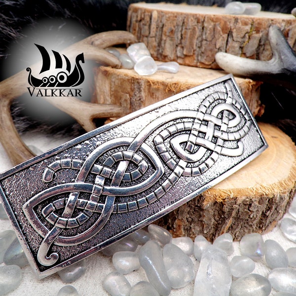 Barrette, pince à cheveux viking, gravures entrelacs, métal argenté - nordique, celtique, elfique -  accessoire coiffure, mariage - Bijoux -