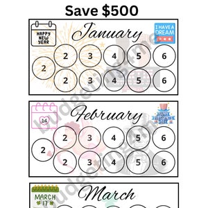 Monthly Savings Challenge, save 500 dollars in a year.