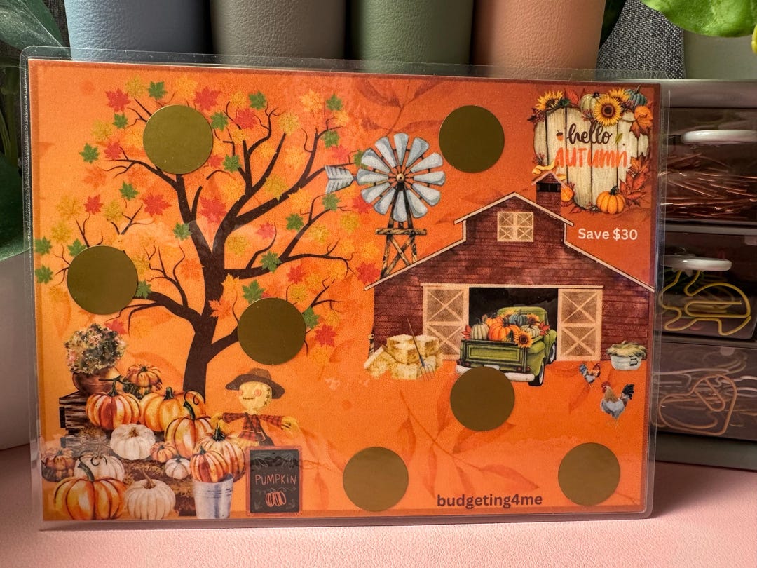 Fall Scratch Off A5 Fall Barn on the Farm Scratch off Savings Challenge - Etsy