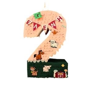No#2 custom pinata with farm&#39;s animals, pig,horse, sheep, cow and a farm house, pink and green bithday theme party pinata, Custom pinata