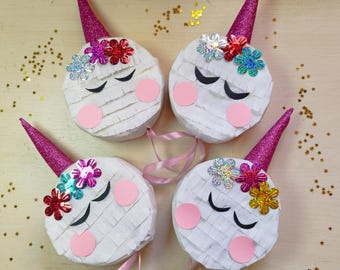 Mini pinhata de unicórnio feita à mão, lembrancinha de festa de aniversário, decoração de chá de bebê.