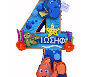 Piñata a forma di pesce pagliaccio numero 4 – Decorazione per feste di compleanno a tema oceano, realizzata a mano