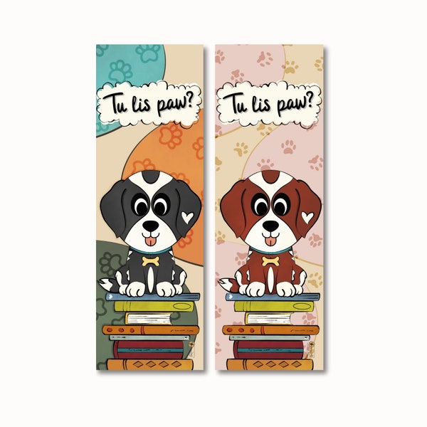 Marque pages Chien, signet Chien, illustration Chien, accessoire de livre, idée cadeau, Papeterie.