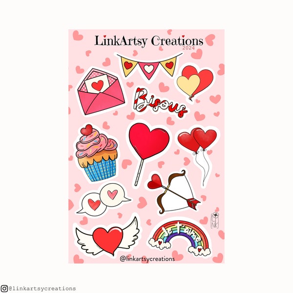 Planche d'autocollants St Valentin/Amour Glossy (Cadeaux de St Valentin, Scrapbooking, PC, Livre/Agenda)