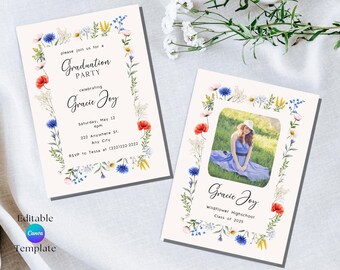 Invito alla festa di laurea con fiori selvatici: invito fotografico per laureati (modello Canva)