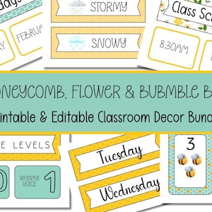 Honeycomb Classroom Decor Bundle, Bumble Bee Classroom Decor, Yellow Classroom Decor, Teal Classroom Printables, Flower Classroom Decor