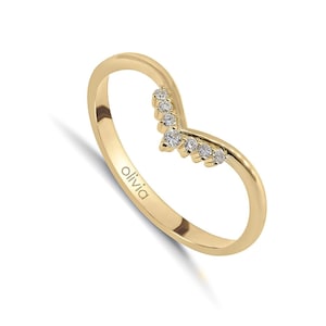 Thin Chevron Gold Ring • Dainty Diamond Ring • Flair Wedding Band • 14k Solid Gold Rings • Wedding Rings for Women • Stackable Rings