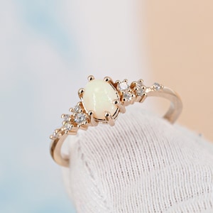 White Opal Engagement Gold Ring • Dainty Vintage Diamond Ring • Engagement Rings for Women • Rose Gold Opal Ring • Oval Shaped Ring