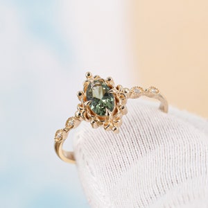 Vintage Engagement Ring • Green Sapphire Ring • Art Deco Rings • Dainty Gold Vintage Rings • Diamond Vintage Rings • Vintage Inspired Rings