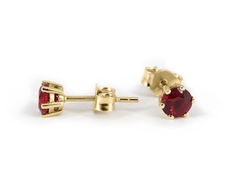 Ruby Gold Stud Earrings • Dainty Solitaire Ruby Earrings • July Birthstone Earrings • Six Prong Earrings • Delicate Earrings for Women