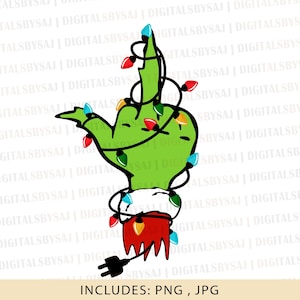 Grnch Middle Finger Wrapped In Christmas Lights, Grnch Middle Finger PNG, Mr. Grnch, Grnch Christmas, Christmas PNG, Christmas