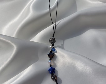 Blue Sea Beaded Phone Charm, Starfish Beach Charm, Cute Clam & Star Accessory, knot phone charm, Bag Charm - Birthday gift for her, Keychain
