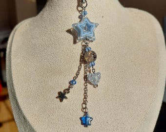 Blue star Phone Charm- Beaded Phone strap- Bag Charm- Star aesthetic- Heart bead phone charm- Cute Accessory for Phone gift for her-Keychain