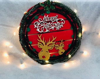 Christmas Golden Reindeer Wreath or wall art