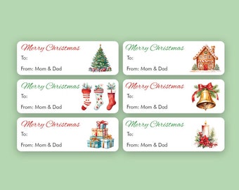Traditional Christmas Gift Labels, Old Fashioned Christmas Gift Tag Stickers, To From Christmas Sticker Tags, Personalized Gift Labels