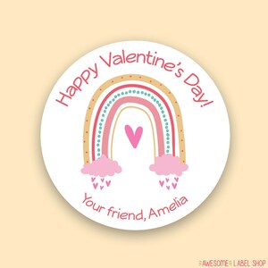 Rainbow Valentine Stickers, Boho Rainbow Valentine&#39;s Day Label, Kids Valentines Sticker, Happy Valentine&#39;s Day Sticker Tag for Classmates