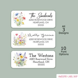 Wildflower Address Labels, Floral, Wildflower Meadow, Personalized Return Address Stickers, Watercolor, Summer, Nature, Weddings, Showers
