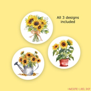 Sunflower Stickers, Sunflower Envelope Seals, Fall Flower Stickers, Wedding Envelope Stickers, Sunflower Bouquet, Sunflowers in Pot