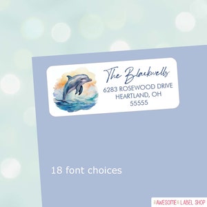 Dolphin Address Labels, Personalized Return Address Labels Stickers, Ocean Themed Address Stickers, Sea Animals, Customizable, Marine Animal